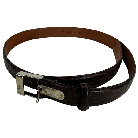 Ralph Lauren Belt Dark Brown Leather Croc Embossed 2220335-208 Size Small S - Picture 1 of 11